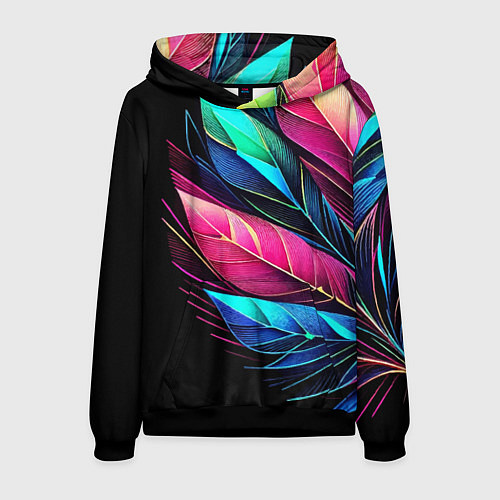 Мужская толстовка Букет из цветных перьев - неон / 3D-Черный – фото 1