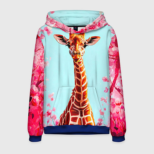 Мужская толстовка Жираф в розовых кустах / 3D-Синий – фото 1