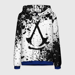 Толстовка-худи мужская Assassins creed shadows - черно-белые брызги, цвет: 3D-синий