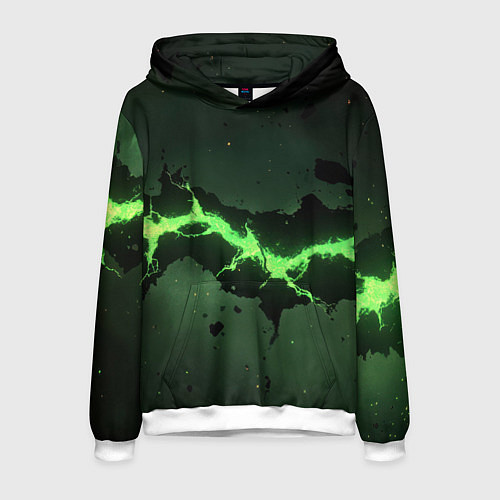 Мужская толстовка Неоновая плита с зеленым разломом / 3D-Белый – фото 1