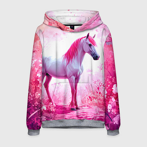 Мужская толстовка Белая лошадь с розовой гривой / 3D-Меланж – фото 1