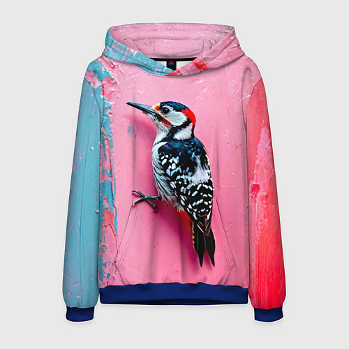Мужская толстовка Дятел на розовой стене / 3D-Синий – фото 1