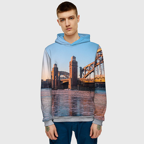 Мужская толстовка Большеохтинский мост в Санкт-Петербурге / 3D-Меланж – фото 3