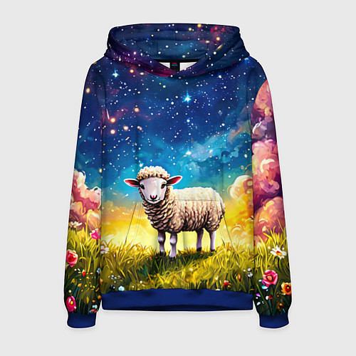 Мужская толстовка Овечка и звездное небо / 3D-Синий – фото 1