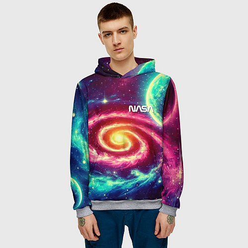 Мужская толстовка Spiral galaxy - neon glow / 3D-Меланж – фото 3