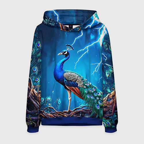 Мужская толстовка Павлин и молния / 3D-Синий – фото 1