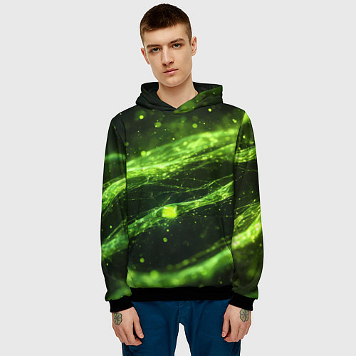 Мужская толстовка Текстура зеленая жидкость / 3D-Черный – фото 3