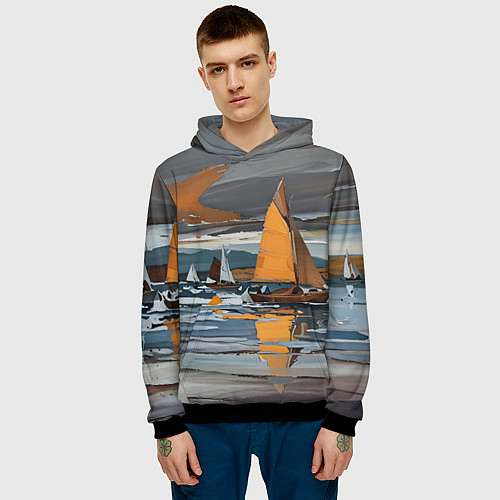 Мужская толстовка Живопись с парусниками / 3D-Черный – фото 3