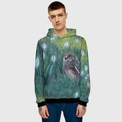 Толстовка-худи мужская Сова среди подснежников, цвет: 3D-черный — фото 2