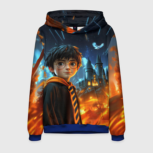 Мужская толстовка Гарри Поттер на фоне огня / 3D-Синий – фото 1