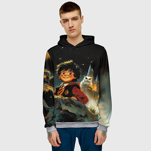 Мужская толстовка Гарри Поттер на фоне замка / 3D-Меланж – фото 3