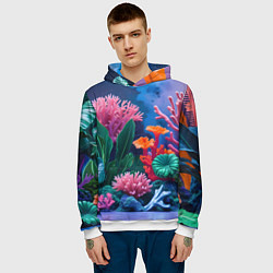 Толстовка-худи мужская Подводные кораллы, цвет: 3D-белый — фото 2