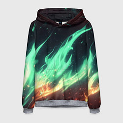 Толстовка-худи мужская Зеленое абстрактное пламя, цвет: 3D-меланж