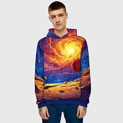 Толстовка-худи мужская Баскетбольный мяч и космос, цвет: 3D-синий — фото 2