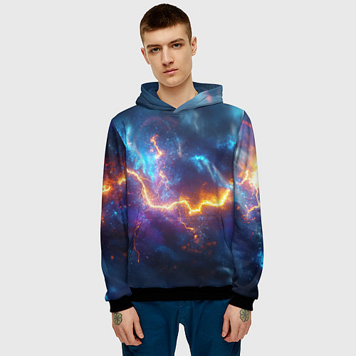 Мужская толстовка Космическая молния текстура / 3D-Черный – фото 3