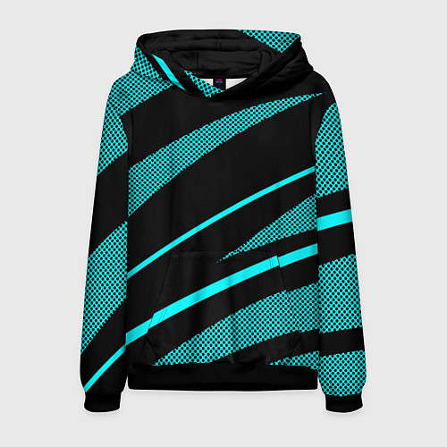 Мужская толстовка Чёрный с голубым полосы текстура / 3D-Черный – фото 1
