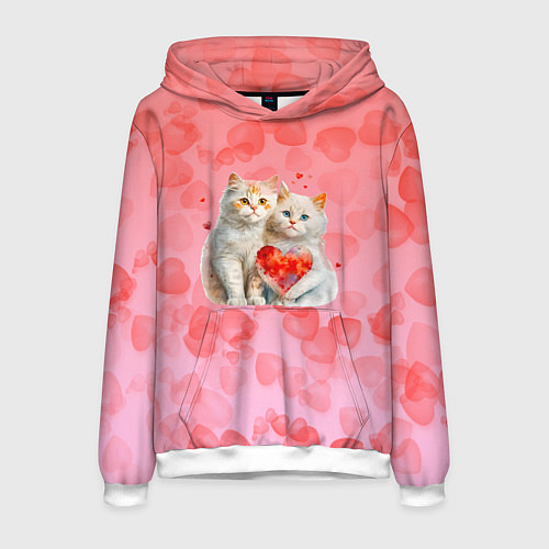 Мужская толстовка Котята и сердечки / 3D-Белый – фото 1