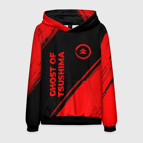 Мужская толстовка Ghost of Tsushima - red gradient вертикально / 3D-Черный – фото 1