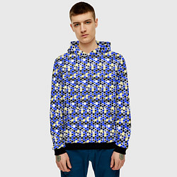 Толстовка-худи мужская Киберпанк шестиугольники синие, цвет: 3D-черный — фото 2