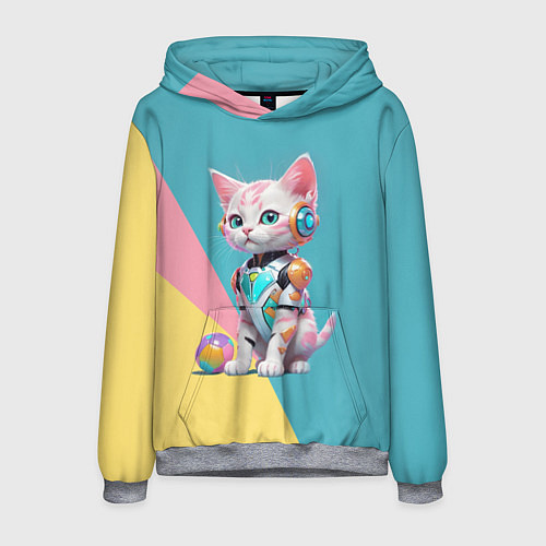 Мужская толстовка Кибер котёнок с мячиком - милашка / 3D-Меланж – фото 1