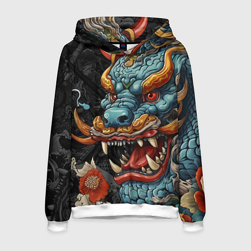 Мужская толстовка Дракон в стиле японской татуировки ирезуми / 3D-Белый – фото 1