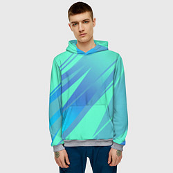 Толстовка-худи мужская Нежный голубой с полосами градиент, цвет: 3D-меланж — фото 2