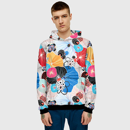 Мужская толстовка Цветы - абстрактные узоры / 3D-Черный – фото 3