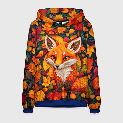 Мужская толстовка Лисенок в осенних листьях / 3D-Синий – фото 1