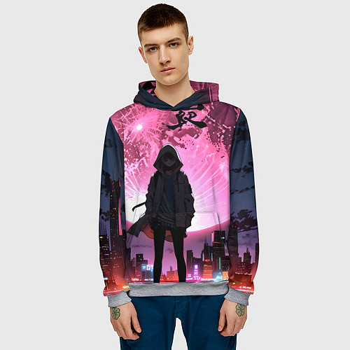 Мужская толстовка Аниме и розовая луна / 3D-Меланж – фото 3