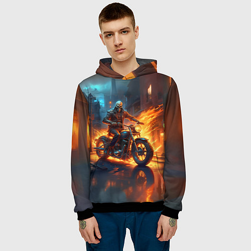 Мужская толстовка Скелет байкер / 3D-Черный – фото 3