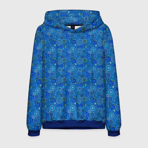 Мужская толстовка Этнический синий деревенский абстрактный узор / 3D-Синий – фото 1
