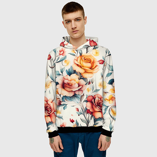Мужская толстовка Паттерн с переплетением цветов / 3D-Черный – фото 3