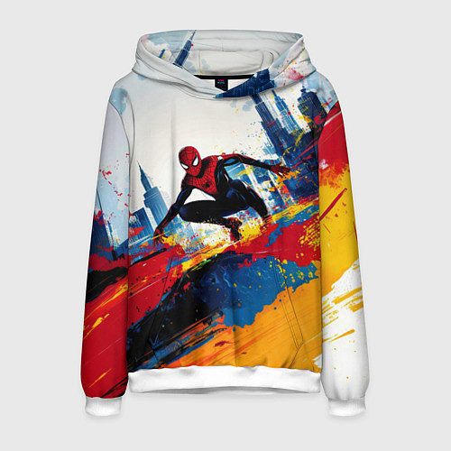 Мужская толстовка Человек - паук и пролитая краска / 3D-Белый – фото 1