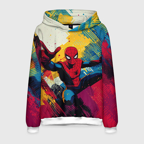 Мужская толстовка Человек паук висит на паутине / 3D-Белый – фото 1