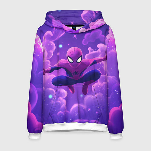 Мужская толстовка Человек-паук на фоне облаков / 3D-Белый – фото 1