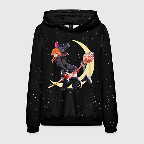 Мужская толстовка Ведьма с яблоком летит на метле / 3D-Черный – фото 1