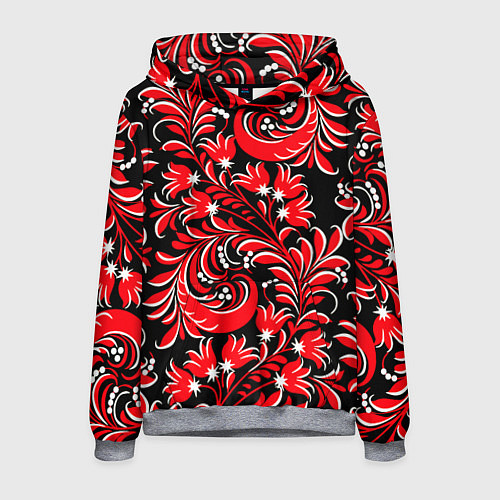 Мужская толстовка Хохлома - красная роспись / 3D-Меланж – фото 1