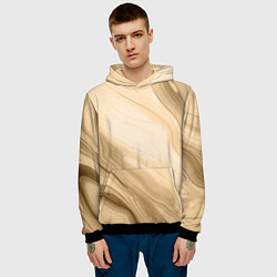 Толстовка-худи мужская Светлый коричневый текстура камень мрамор, цвет: 3D-черный — фото 2