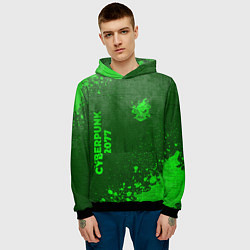 Толстовка-худи мужская Cyberpunk 2077 - green gradient вертикально, цвет: 3D-черный — фото 2