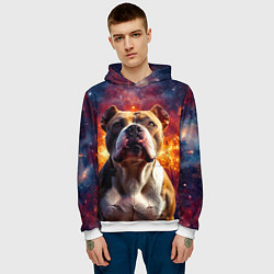 Толстовка-худи мужская Американский булль в космосе, цвет: 3D-белый — фото 2