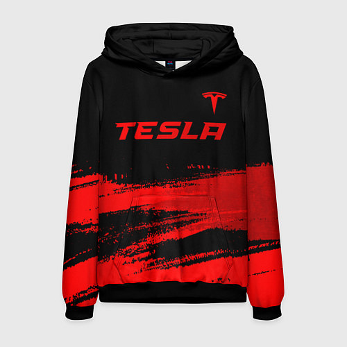 Мужская толстовка Tesla - red gradient посередине / 3D-Черный – фото 1