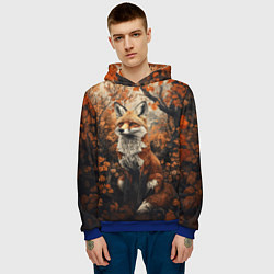 Толстовка-худи мужская Лис в лесной чаще, цвет: 3D-синий — фото 2
