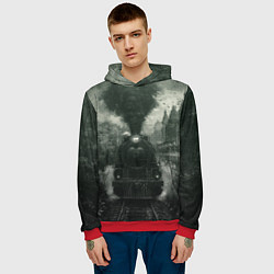 Толстовка-худи мужская Ретро иллюстрация паровоза, цвет: 3D-красный — фото 2