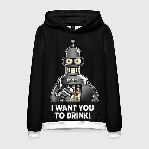 Мужская толстовка Бендер - я хочу с тобой выпить / 3D-Белый – фото 1