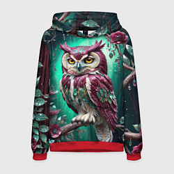 Толстовка-худи мужская Волшебная сова в самоцветном лесу, цвет: 3D-красный