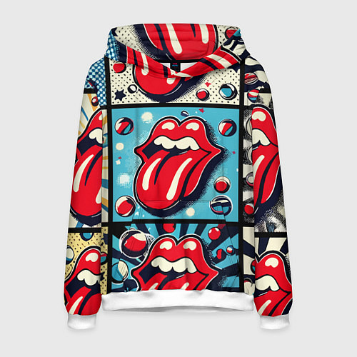 Мужская толстовка Rolling Stones logo - pop art / 3D-Белый – фото 1