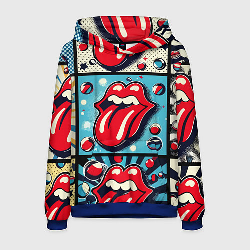 Мужская толстовка Rolling Stones logo - pop art / 3D-Синий – фото 1