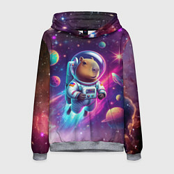 Толстовка-худи мужская Космонавт капибара в неоновом космосе, цвет: 3D-меланж