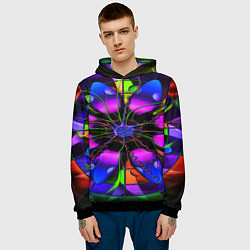 Толстовка-худи мужская Неоновая психоделика лепестки, цвет: 3D-черный — фото 2