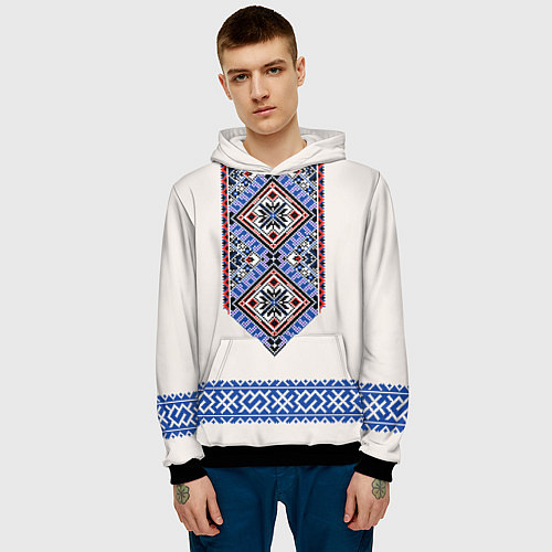 Мужская толстовка Славянская вышиванка - узор обережник / 3D-Черный – фото 3
